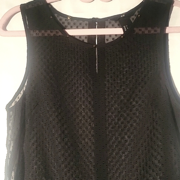 H&M Black Sheer Polka-Dot Blouse with Studs Around Neck, Size: 6 - Picture 2 of 8